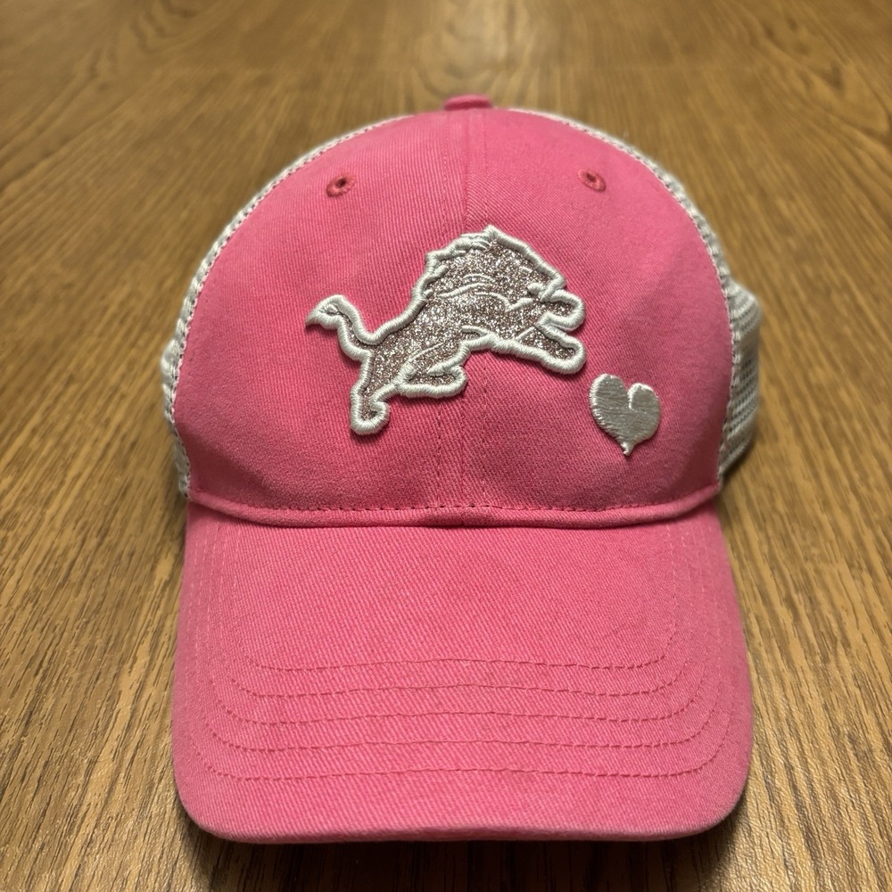 Detroit Lions Girls Hat Cap Snap Back Pink Mesh Trucker Adjustable NFL Football